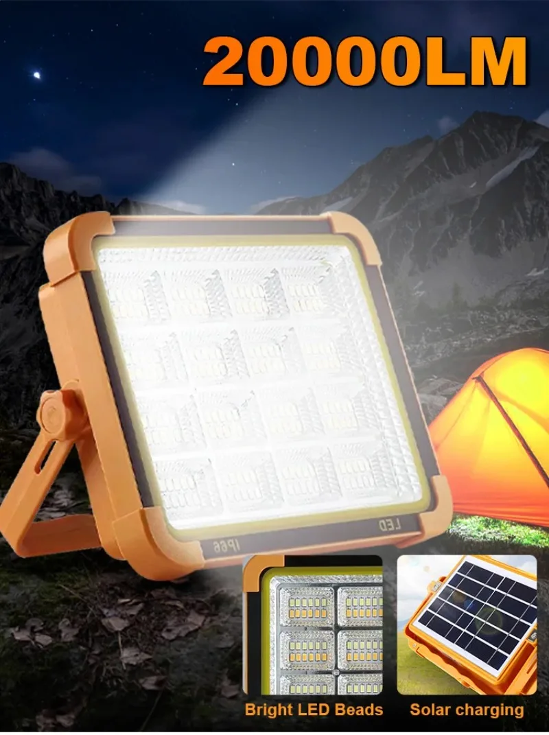 Most Power USB Rechargeable Solar Outdoor Light 5000W LED Camping Solar Lights with Magnet Portable Waterproof Tent Lamp 4 Mode