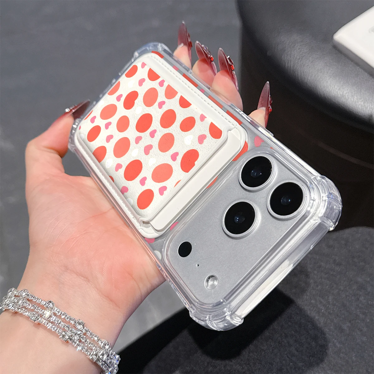 Red Heart Dot Print Phone Case For iPhone 17 16 15 14 13 Pro Max Plus Wallet Pocket Transparent Soft TPU for Magnetic Phone Case view 3