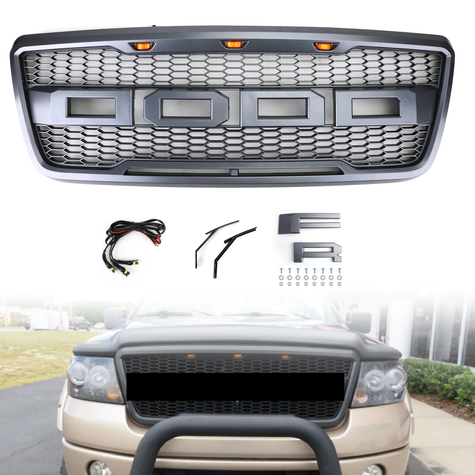 

Передняя сетчатая решетка для капота Areyourshop в стиле Raptor для Ford F150 F-150 2004-2008 с фотографией и логотипом