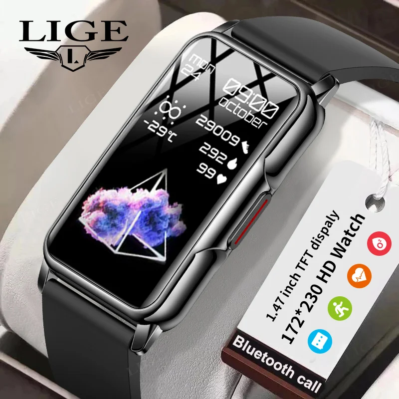 

LIGE New 1.47 Inch Men Smart Watch Women Bluetooth Connected Phone Waterproof Smartwatch Music Sports Fitness Tracker Bracelet