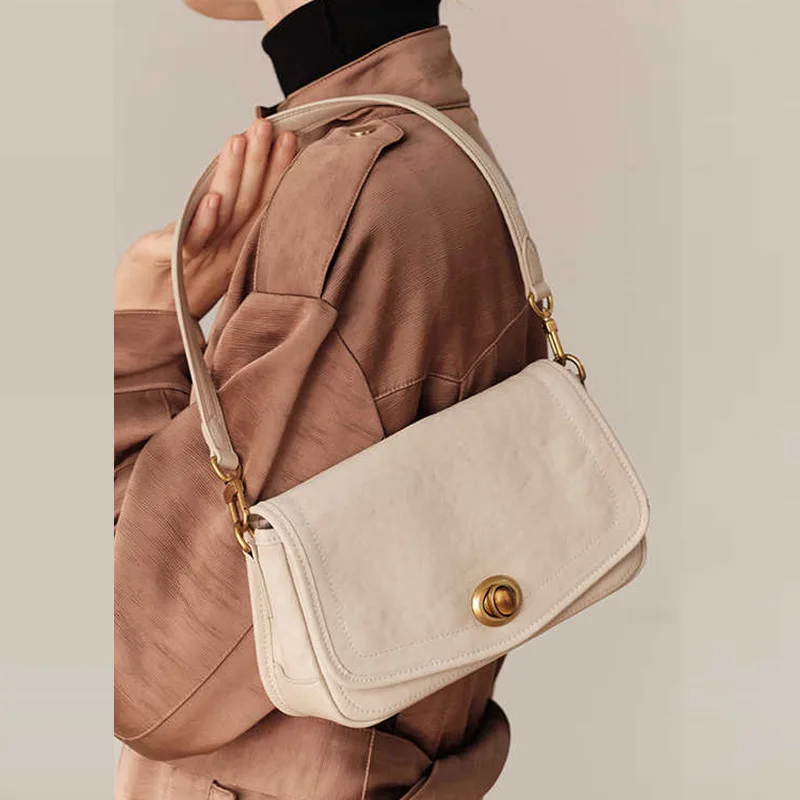 

Women's Cow Leather High Quality Shoulder Bag Ladies Soft Cowhide Luxury Designer Underarm Bags Female Retro Office Handbags New