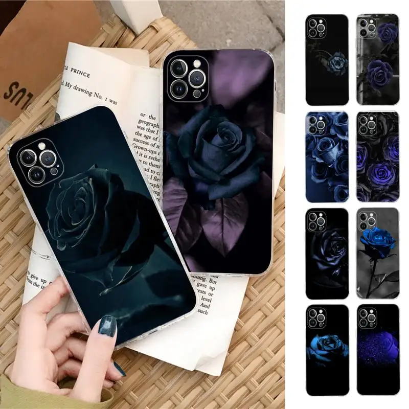 

Blue rose flower Phone Case For iPhone 14 13 12 11 Pro Max XS X XR SE 2020 6 7 8 Plus Mini Transparent Shell