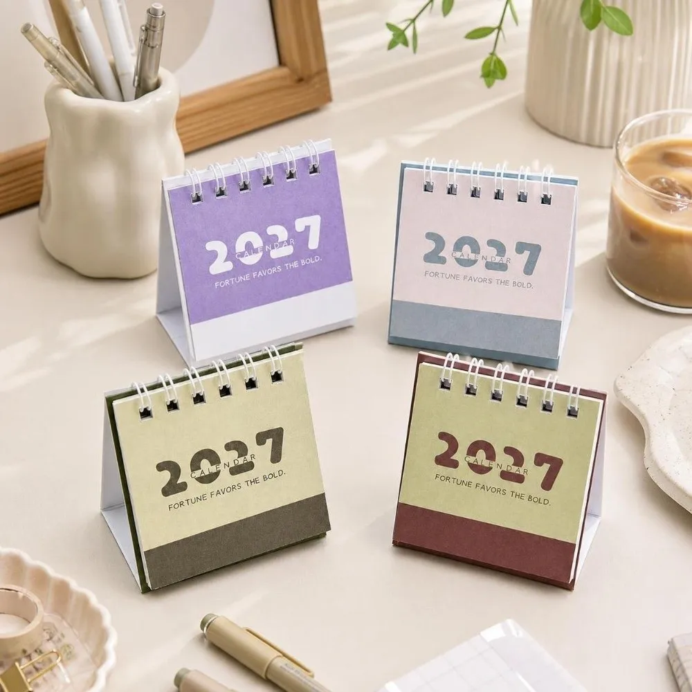Creative 2027 Mini Calendar Portable Spiral Binding Office Desktop Calendar Simple Thick Paper Time Manegement Organizers Gifts
