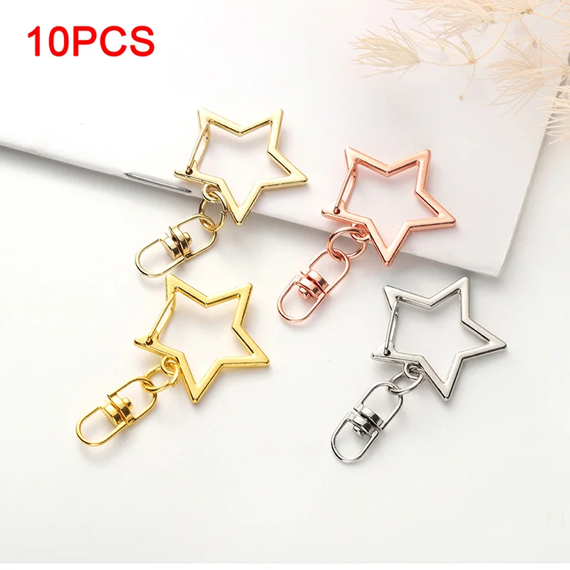 

[YU]10pcs Star Pentagram Hollow Key Chain Key Ring DIY Accessories Lobster Clasp