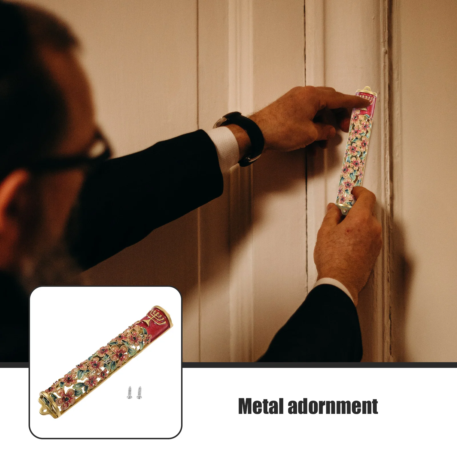

Mezuzah Scroll Door Post Scripture Box Metal Alloy Cover Blessing Decor Hanukkah Ornament Sturdy Design Elegant Front Door Wall