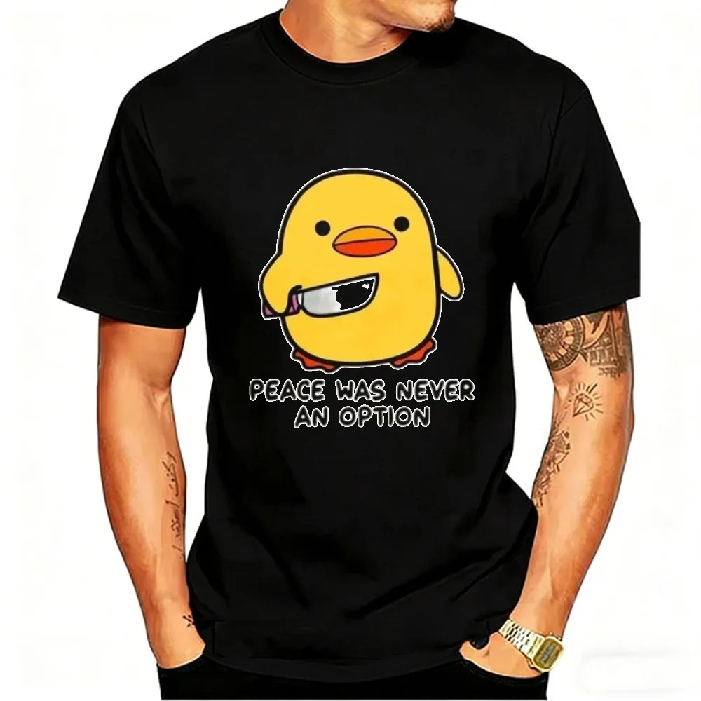 Funny Peace Was Never An Option Cute Animal Tshirt Funny Goose Graphic T Shirts Summer Casual Short Sleeve Tops Men's Clothing