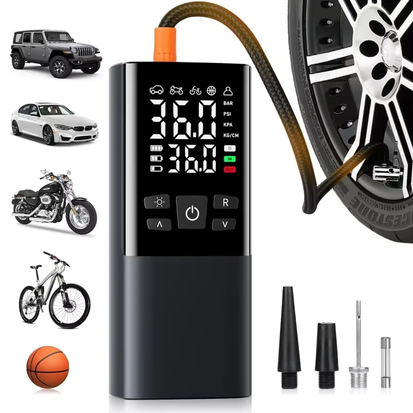 Pompa di Aria per Auto Wireless, Compressore d'Aria 150PSI Illuminazione a LED Pompa di Gonfiaggio per Pneumatici per Motocicletta, Bicicletta, Auto, Gonfiatore di Pneumatici Completamente Automatico