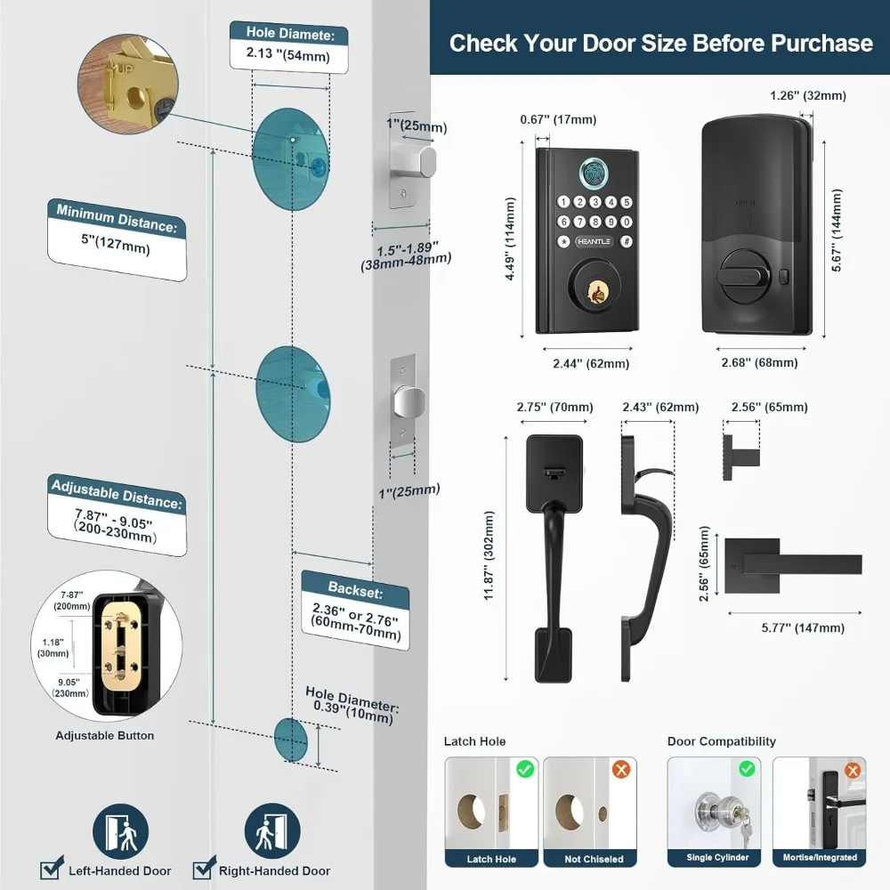 WiFi Front Door Lock with Handle:  Keyless Smart Deadbolt Set Keypad Fingerprint Deadbolt Handleset Alexa Compatible Auto Lock A