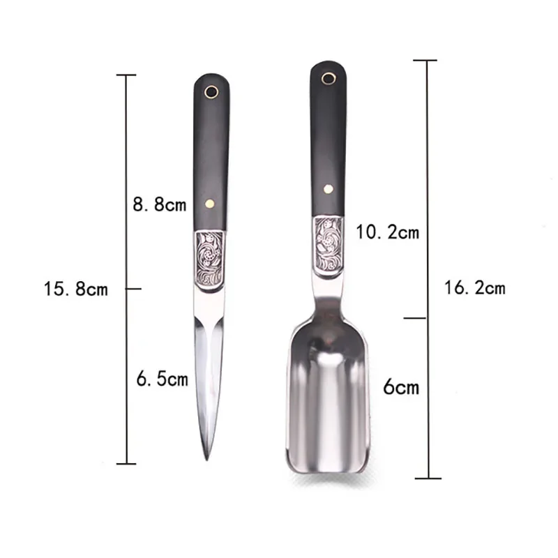 Dropship 2Pcs Set Stainless Steel Rosewood Handle Pu'er Needle Tea Knife Cutter with Spoon Sword Teaism Accessories