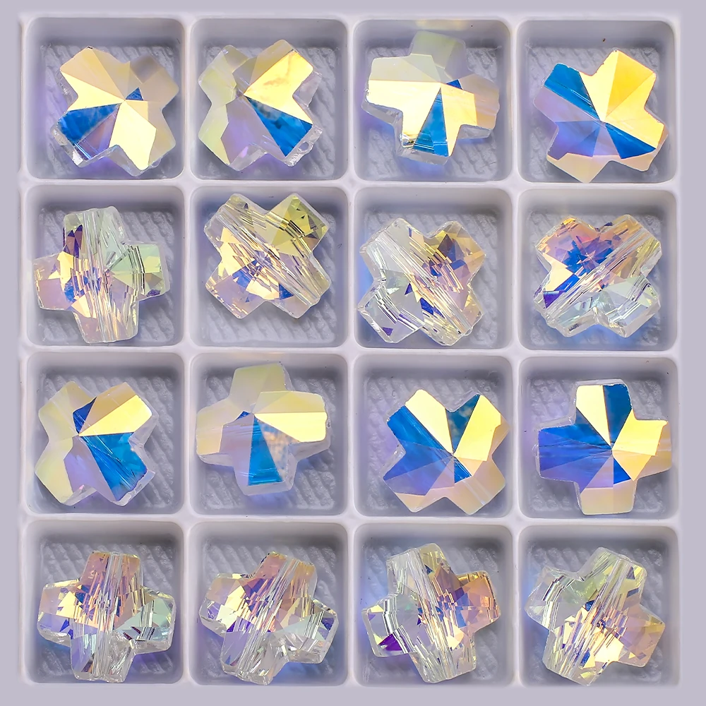 20Pcs 14mm Shiny AB Glass Crystal Pendant Beads Heart Butterfly Star Cross Flower Shape For DIY Making Earings Jewelry Findings - view 5