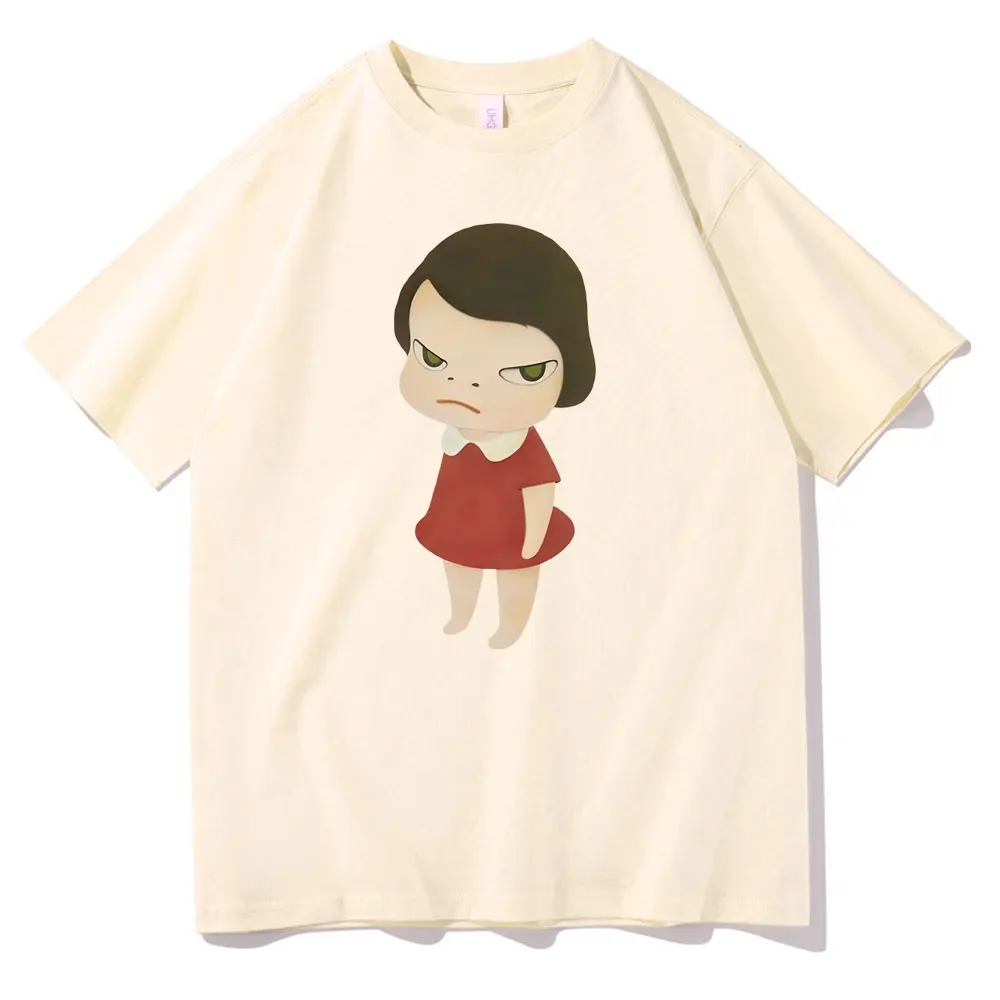 Yoshitomo Nara Grumpy Little Girl Vintage Art T-Shirt Cartoon-Print Unisex Kurzarm Oversized Lässige Baumwoll-Streetwear-Oberteile – Detail 4