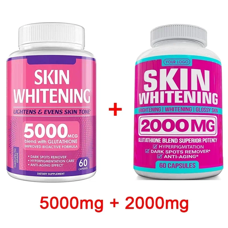 

2 Bottle 2000mg+5000mg Whitening Glutathione Vitamin C Natural Skin Face Body Reducing Melanin health food