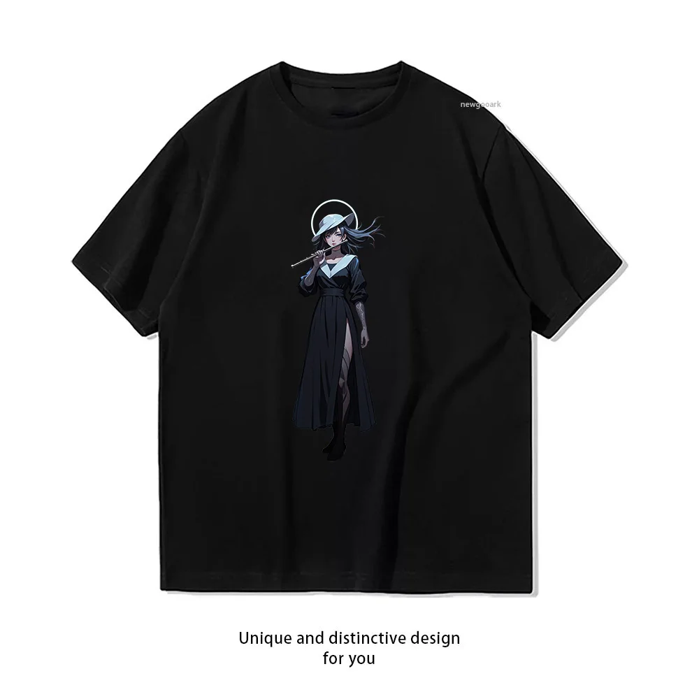 Elegant Flute Player T-Shirt Design  Casual Cotton Short Sleeve Tee for Men Women