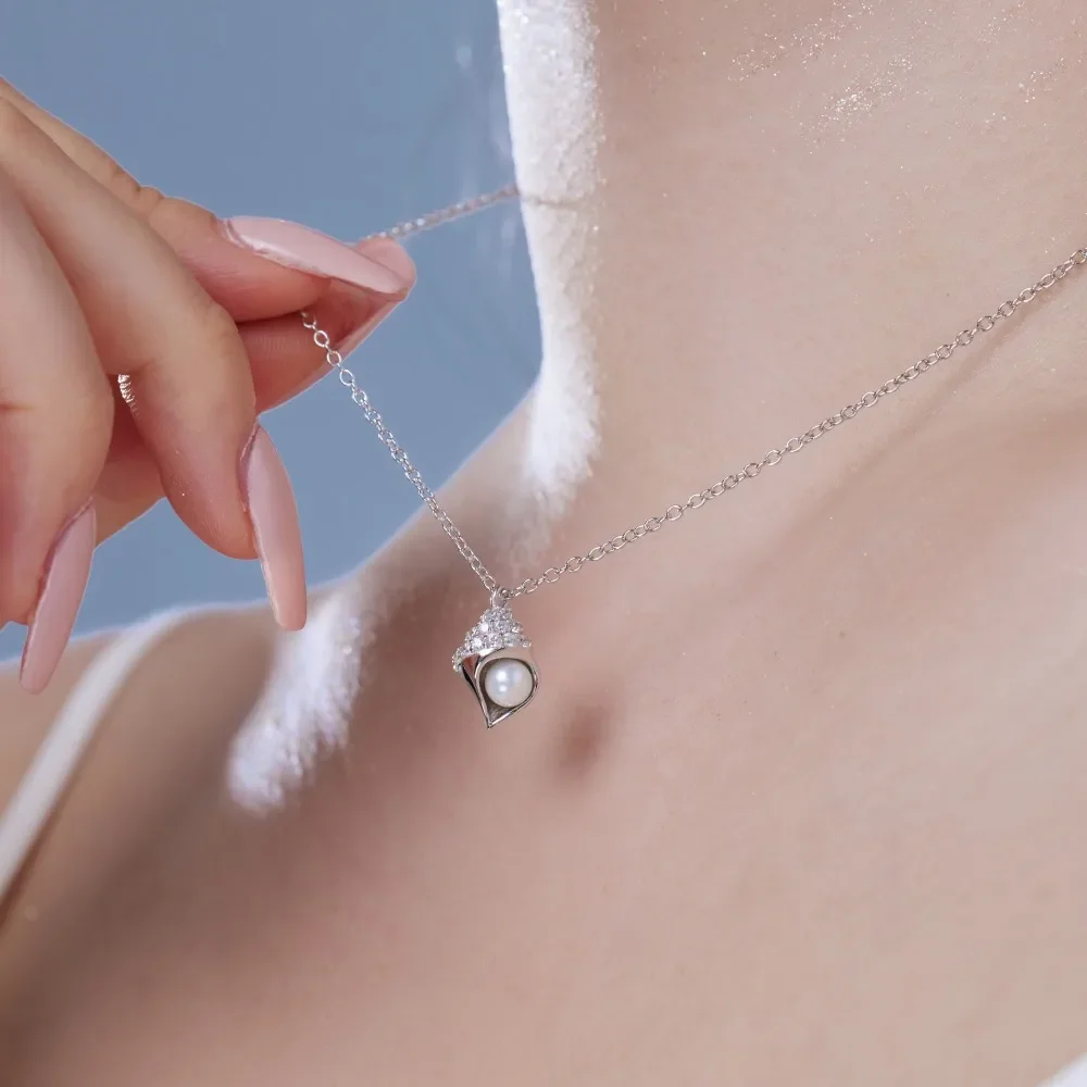 INS Popular S925 Pure Silver Necklace, Women's High-end Sense, Pearl Shaped Pendant, Niche Light Luxury Collarbone Chain