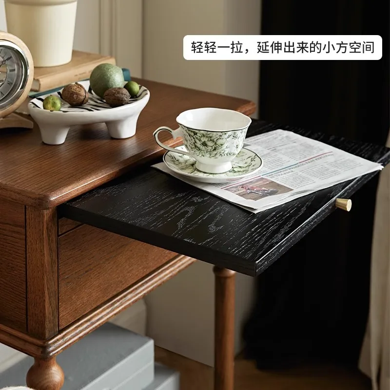 French retro solid wood bedside table small apartment bedroom locker