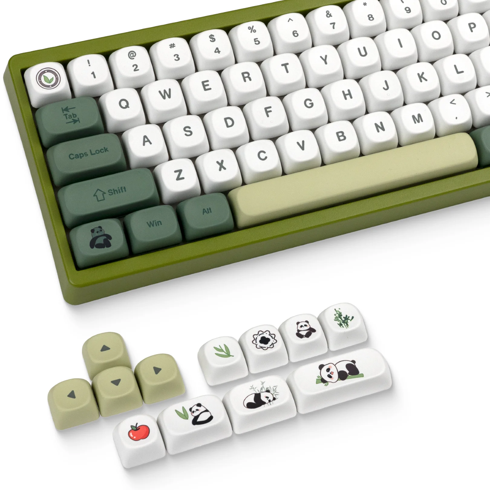 XVX Cute Panda Keycaps MOA Profile 5 Side Dye Sublimation 143 Keys PBT Keycaps Green Creamy Keycap Set