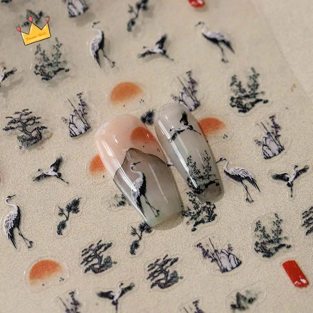 

DIY Nail Charms Chinese Ink Nail Stickers Manicure Ornaments Nail Art Supplies Crane Nail Decals Bamboo Chinese Character