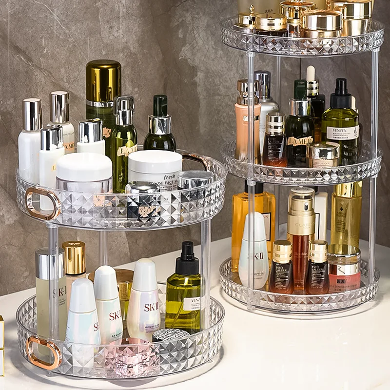 Luxury Dressing Table Cosmetic Rotating Storage Shelf Box Bathroom Desktop Shelf Perfume Skin Care Product Shelf Tray Shelf