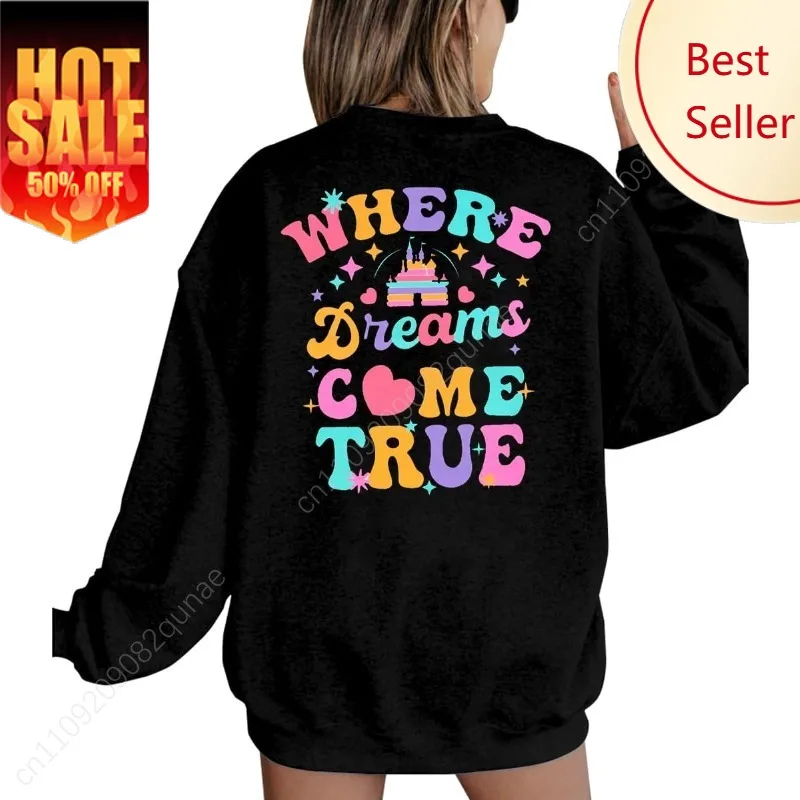 

ASTANFY Magic Kingdom Sweatshirt for Women Castle Graphic Sweatshirts Oversized Family Vacation shirts Long Sleeve Pullover