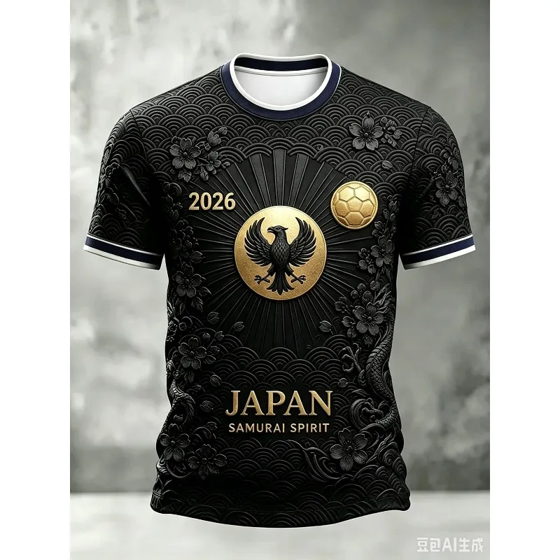 3D Printed Sports T-shirt, Blue Floral & Ukiyo-e Wave All Over Print, Breathable Quick Dry Fan Football Jersey