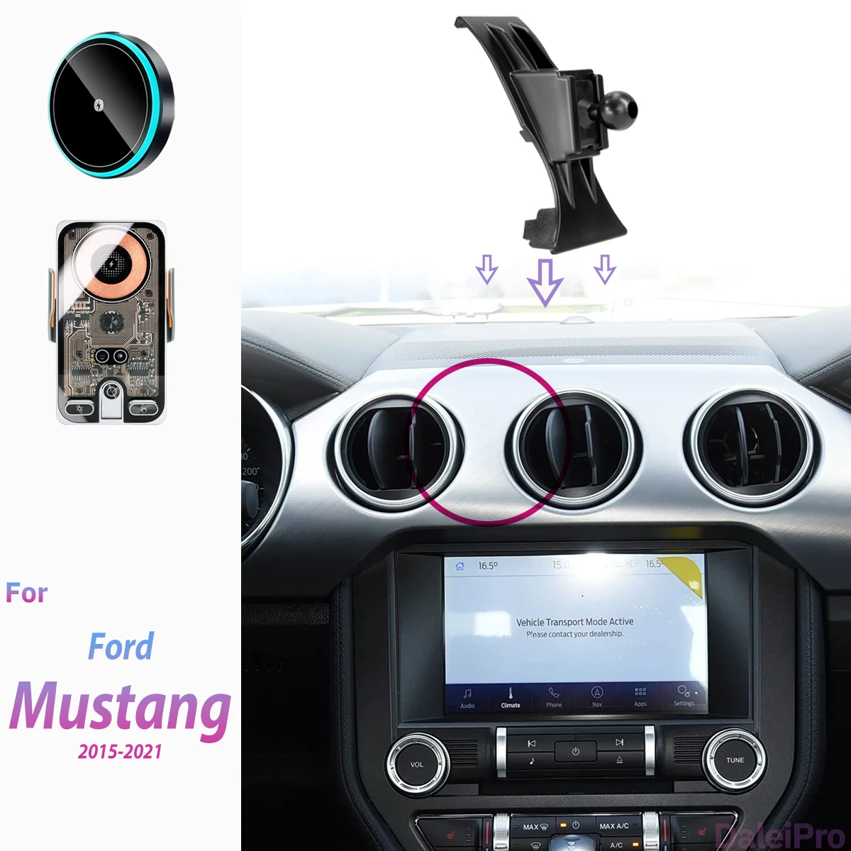 Für Ford Mustang S550 2015-2021 Auto-Handyhalterung Kabelloses Ladegerät Halterung Automatische Klemmung Starker Magnetischer Halter – Detail 1