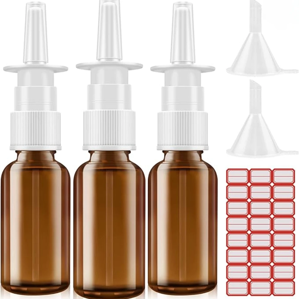 1pcs 5ml-100ml  Empty Refillable Amber Glass Nasal Sprayers Vial Bottle Jar Pump Clean Spray Storage Container