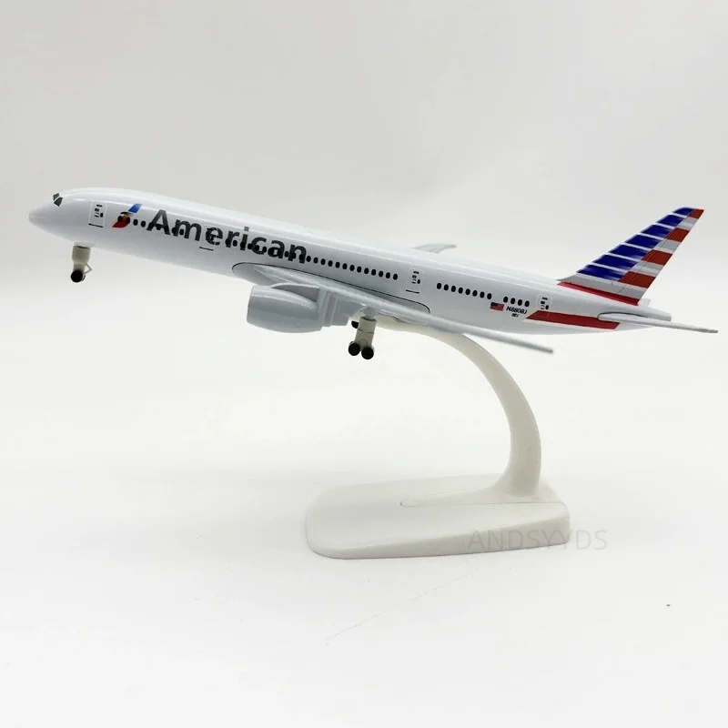 

Литой под давлением масштаб 20 см, модель самолета American Airways B787 с шасси, модель самолета из сплава металла, дисплей, игрушечный самолет Gif