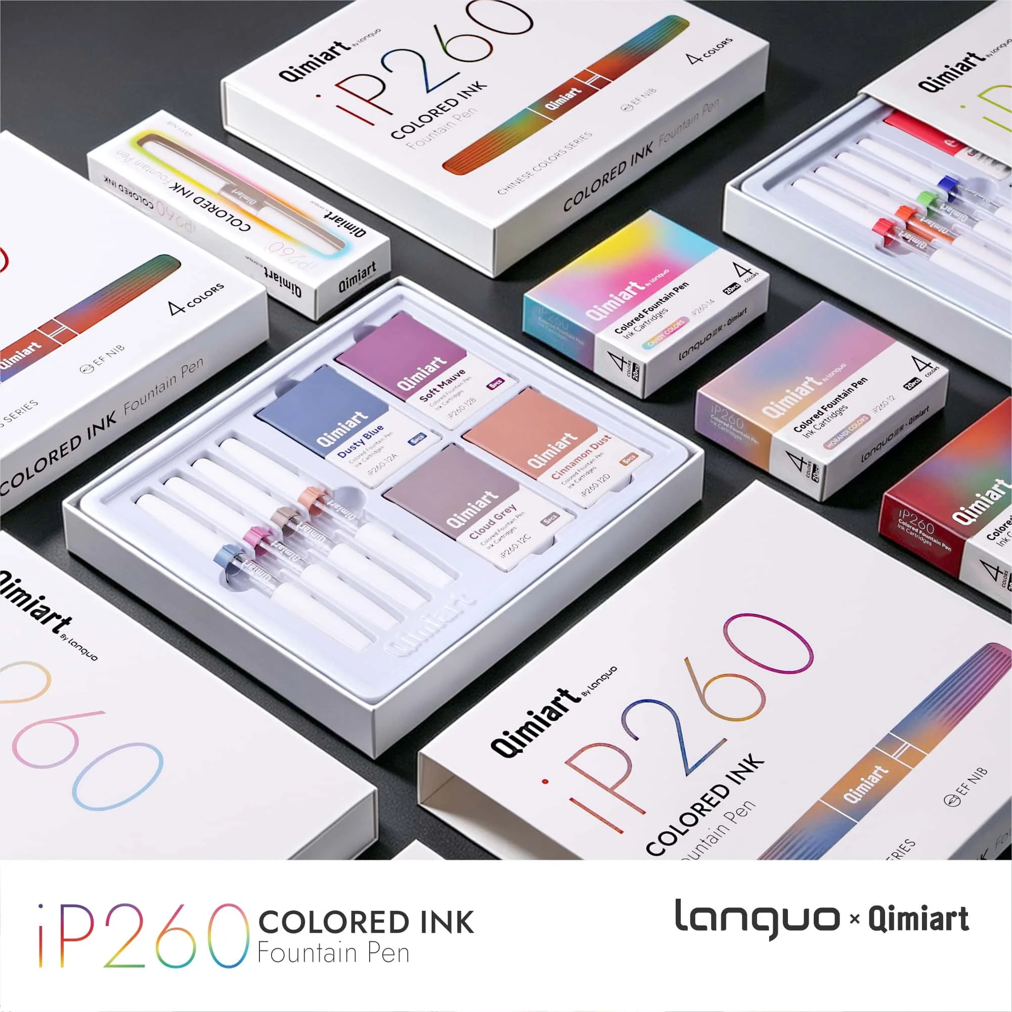 LANGUO Large-Capacity Ink Cartridge Color Fountain Pen 4-Color Set, 5 Atmospheric Color Combinations, for Journal Layout, Sketch