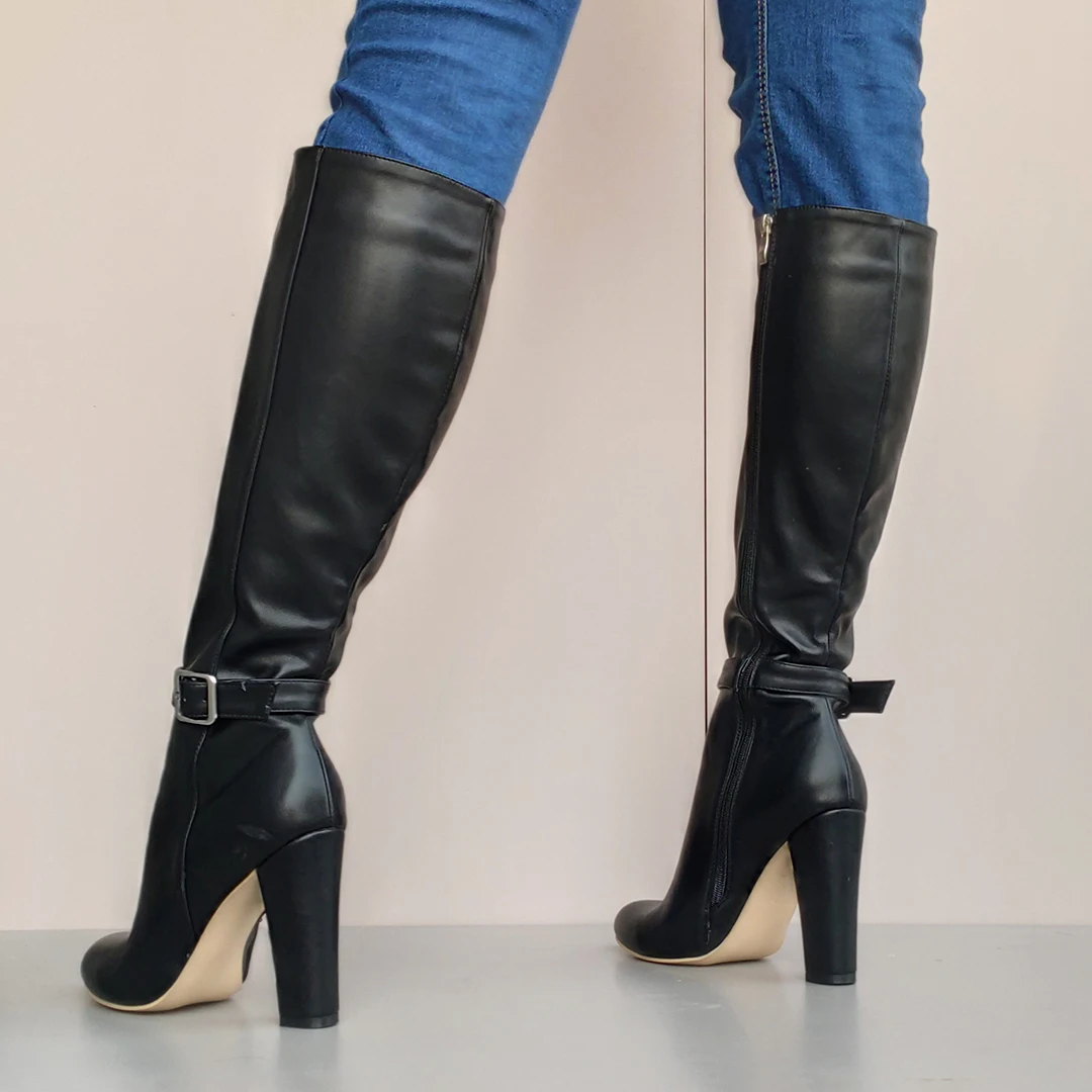 SEIIHEM Women Knee High High Boots Round Toe Side Zip Up Thick High Heels Boots Over Knee Shoes Woman Big Size 37 39 43 45 47 52