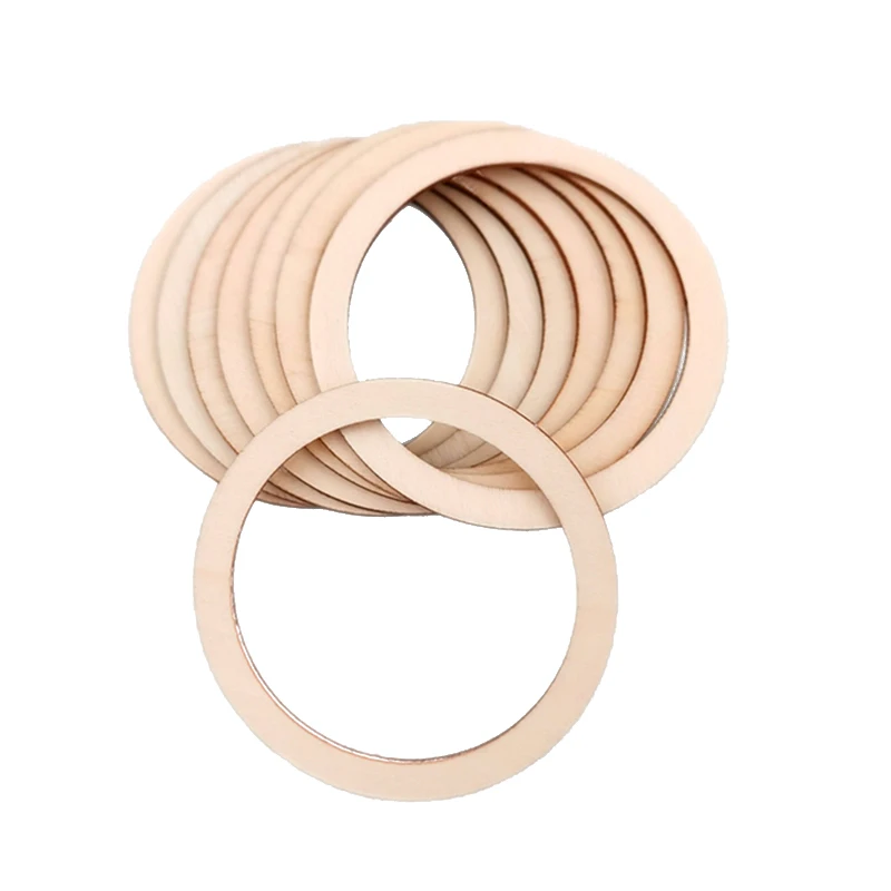 10pcs 6cm Unfinished Natural Wood Flat  Rings Circle for DIY Craft, Ring Pendant and Connectors Jewelry Making