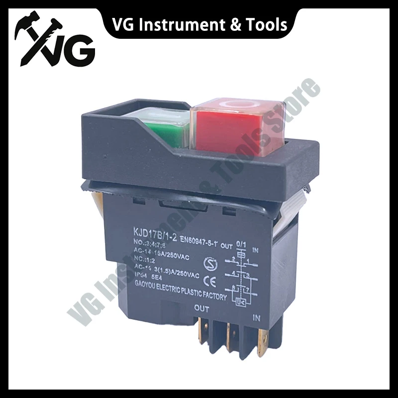 New KJD17 6 Pins Electromagnetic Start Push Button Switches 15A AC250V IP55 Waterproof Equipment Safety Switch