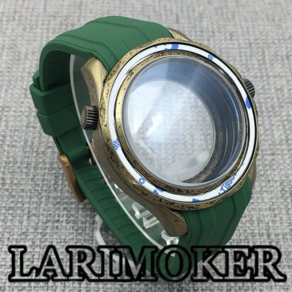 LARIMOKER 41mm Cassa per orologio con lunetta rosso bordeaux Cinturino in silicone con vetro zaffiro bombolato per movimento NH34 NH35 NH36 PT5000 ETA2824