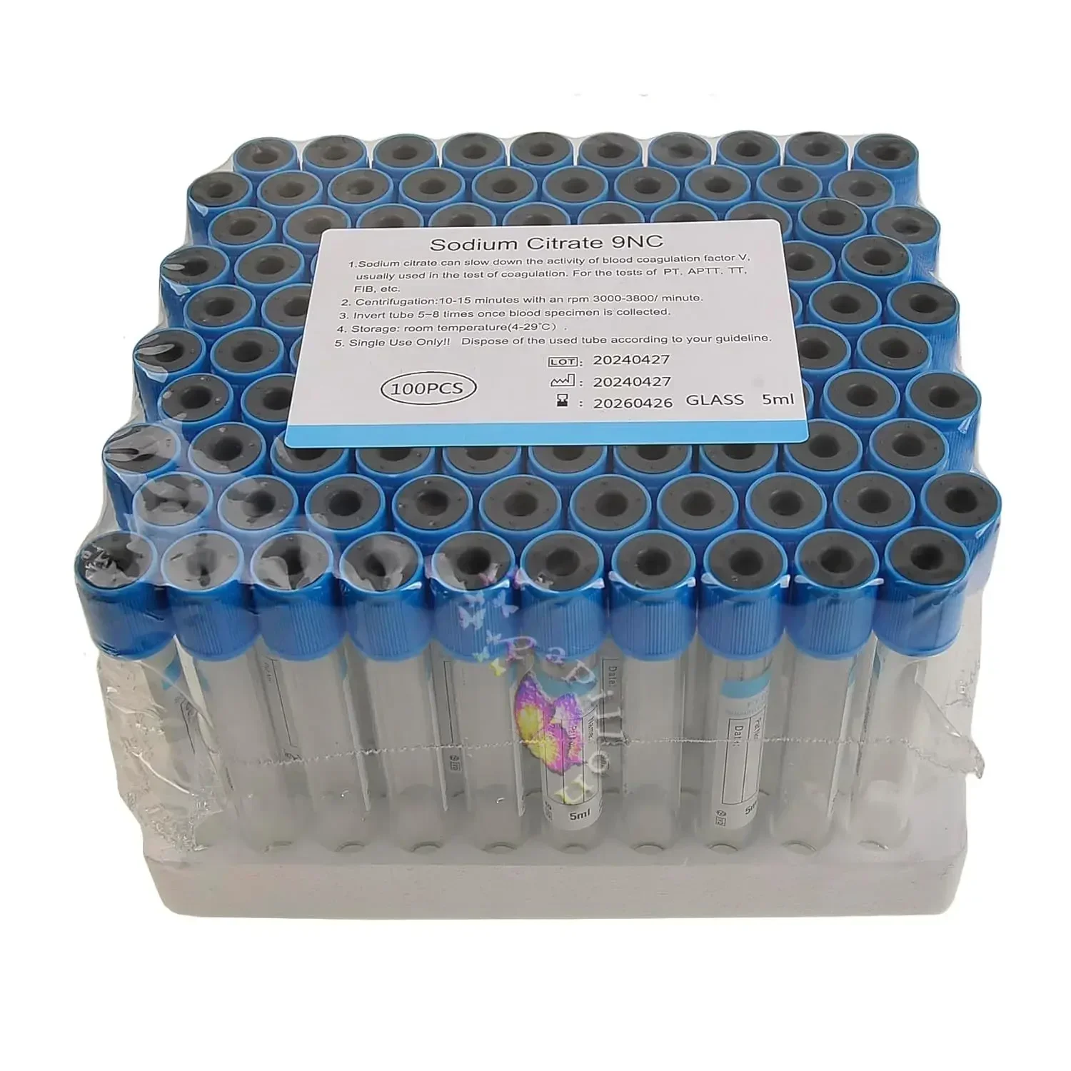 Disposable Sodium Citrate 1：9 Sterile Vacuum Blood Collection Tube 10ml/5ml/2ml Veterinary 100pcs plastic sampling Tube