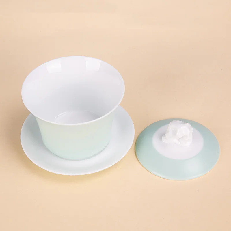 مجموعة أدوات الشرب من البورسلين الأبيض الأنيق - الطراز الصيني التقليدي، كاملة مع Gaiwan