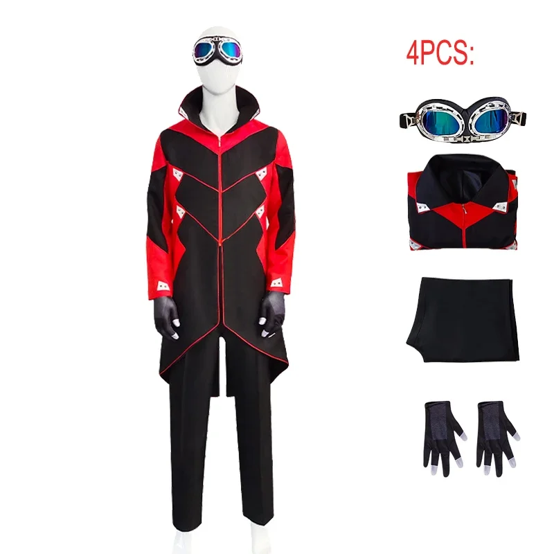 زي تنكري للرجال ، جاكيت ، بنطلون ، زي واق من المطر ، نظارات ، قفازات ، ملابس حفلات كرنفال ، هالوين إيفو روبوتنيك