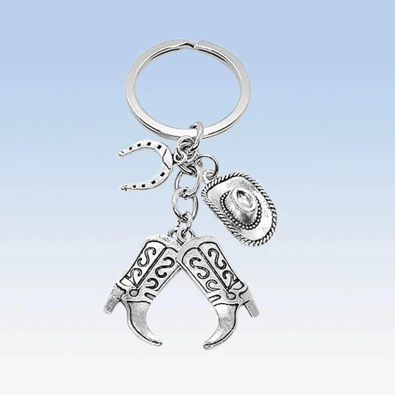 Horseshoe Keychain Cowboy Hat Boots Keyring Cowgirl Horse Pendant Women Jewelry Accessories Friend Gift
