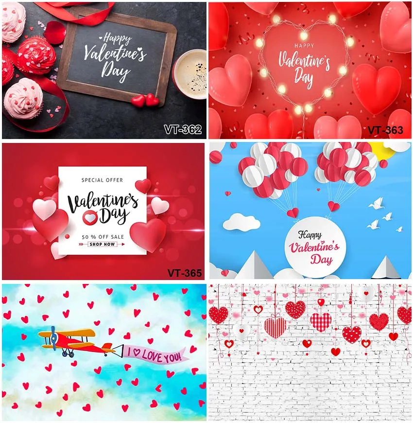 Happy Valentine's Day Red Love Heart Backdrops Poster Supplies Wall Decor Custom Photography Lover Portrait Studio Backgrounds