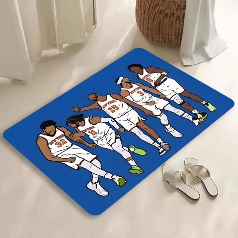 Basketball Player Cartoon Doormat – Blue Flannel Non-Slip with 4 -Style Players, Entryway Kitchen Bathroom Living Room