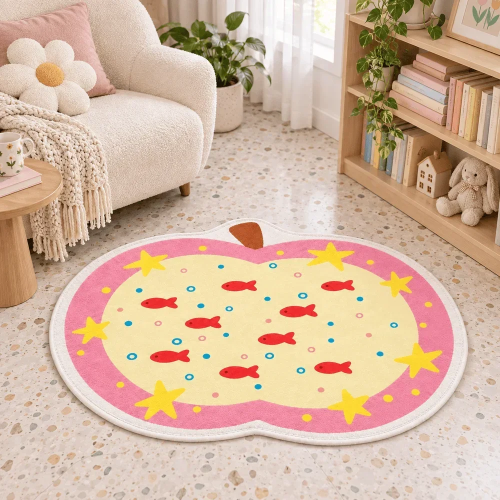 Pastel Pumpkin Shaped Area Rug Pink Star Fish Pattern Floor Mat for Bedroom Living Room Dorm Entryway Cute Home Decor Gift Idea