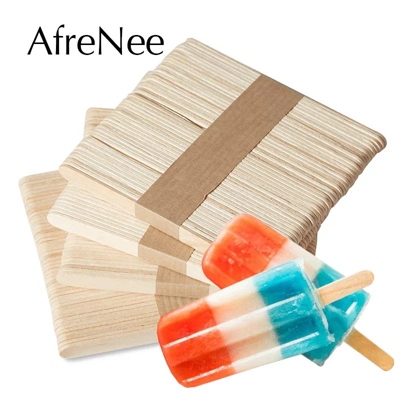 50/100pcs Natural Wooden Ice Cream Sticks Popsicle Multi-Purpose Wood Wax Lolly Cake Ice Cream Spoon for DIY Hand Art Craft