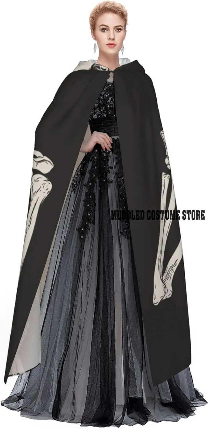 روك آند رول هيكل عظمي جمجمة لجميع القديسين كيب للبالغين عباءة تنكرية للنساء والرجال إكسسوار كيب لحفلات الهالوين