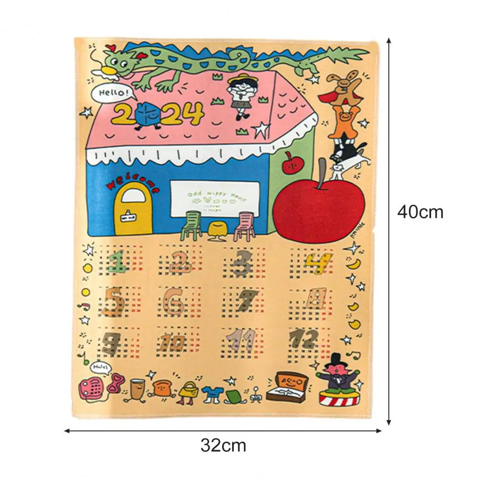 2024 Tapestry Calendar Hanging Cloth Cartoon Pattern Rich Color Decorative Wall Tapestry Background Calendar