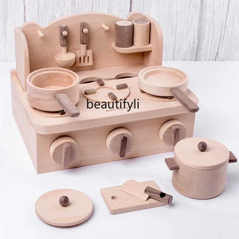 Wooden Toys Cooking Simulation Puzzle Mini Kitchenware Boys and Girls Playing House Set