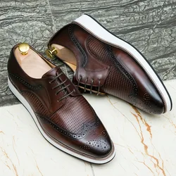 The new fashion luxury men's shoes leather casual pointy Derby shoes male braided pattern large size leather shoes A19