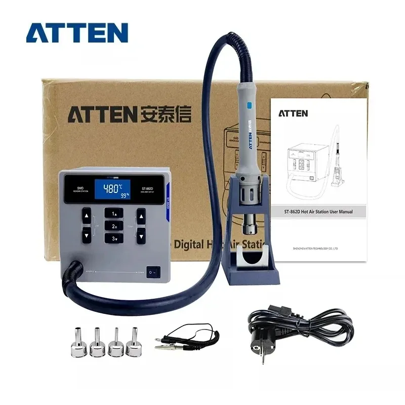 ATTEN ST-862D Professional Hot Air Gun 1000W Digital Display Lead-free Industrial Auto Sleep Mobile Phone Soldering Station