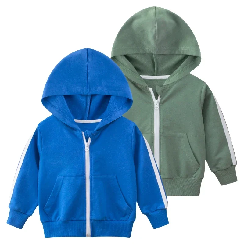 2025 Spring Autumn New Children's Jackets Boys Girls Hooded Coat Kids Zipper Cardigan Stripe Long Sleeve Hoodie Tops 2-9Y