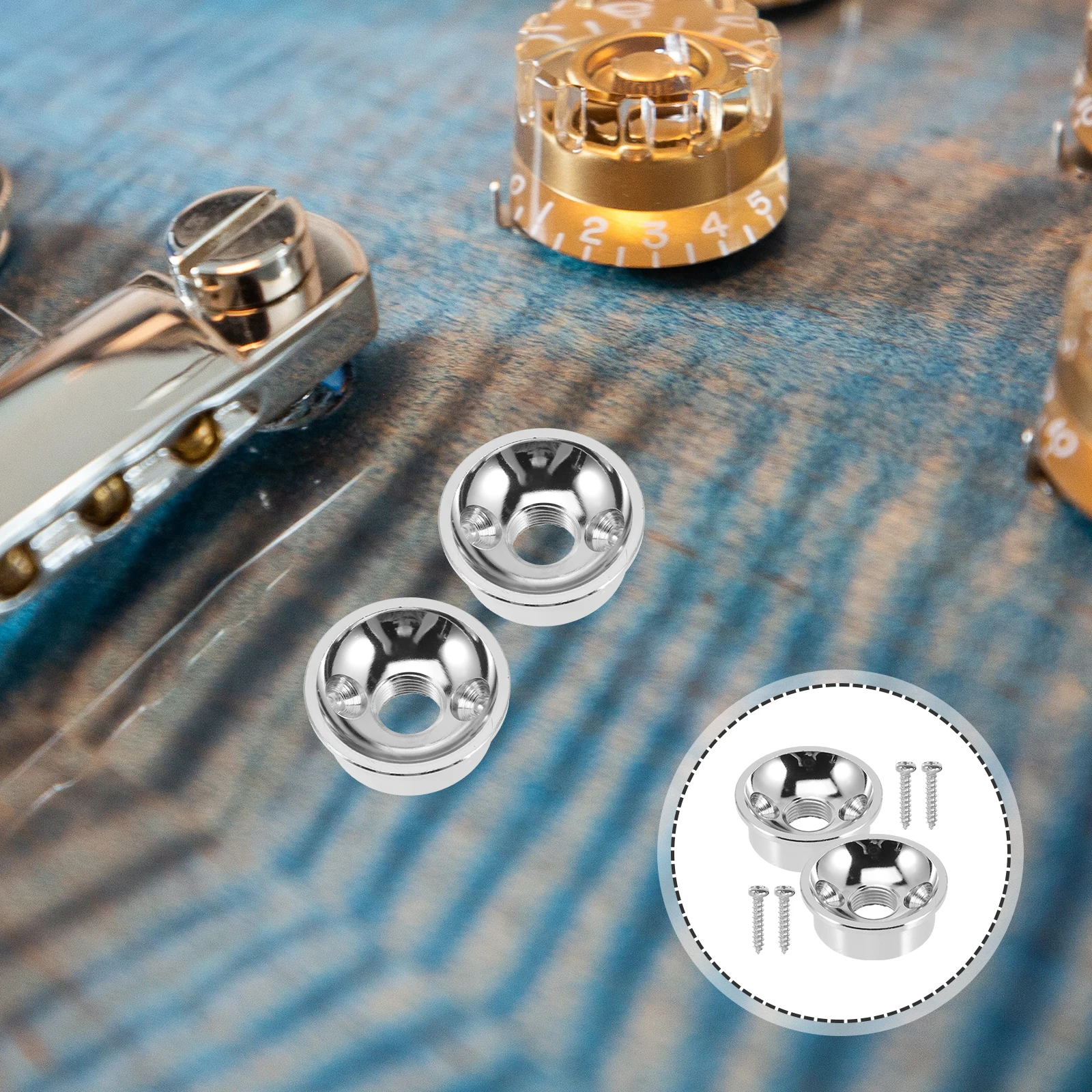 

2 Sets Jack Fixer Metal Pickup Plates Socket Silver Guitar Parts for Replacement