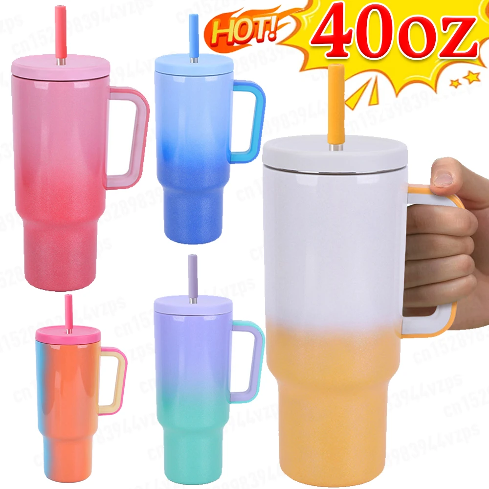 Mini Tumbler 40OZ Straw Lid Insulated Tumbler Travel Mug Stainless Steel Vacuum Insulated Car Mug Thermal Iced Mug Cold Hot Cup