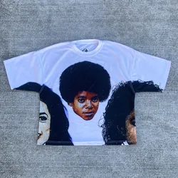 Street vintage big face print cotton T-shirt Men Y2K summer short sleeve top Harajuku High Street oversized T-shirt women shirt