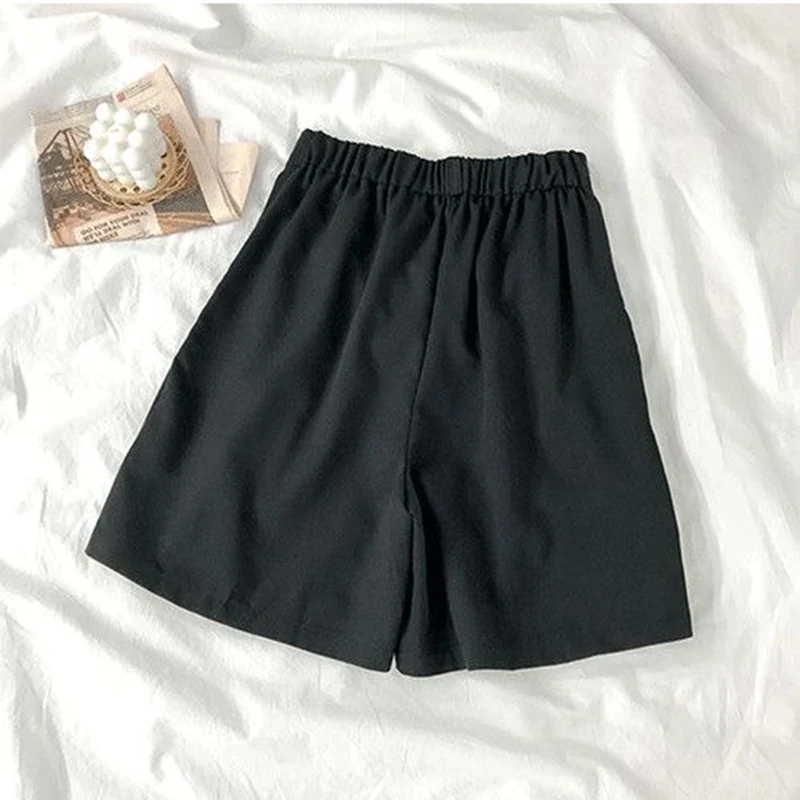 Casual High Waist Wide Leg Suit Shorts Women Korean Fashion Loose Solid Shorts Summer Office Ladies Black Thin Shorts